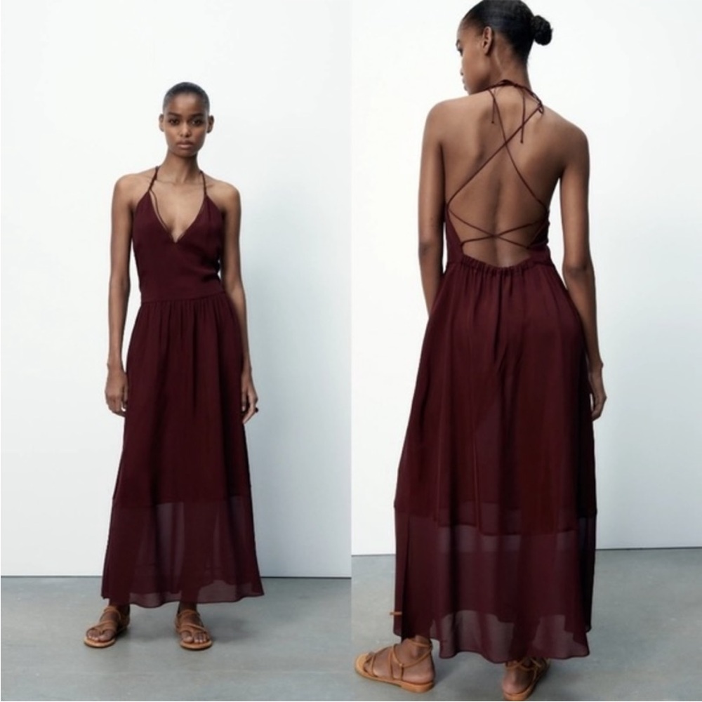Zara Limited Edition Burgundy Strappy Maxi Dress 2473/763